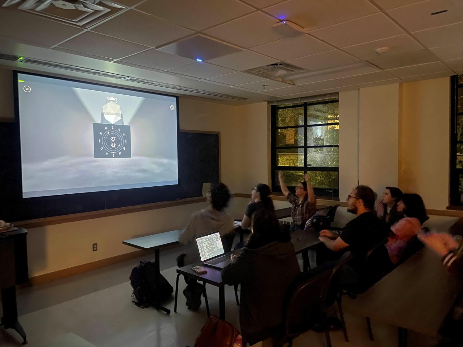 Members of the Linguistics Club solving Epigraph