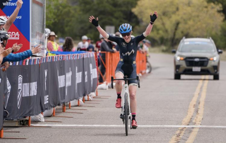 Aria Mundy at the finish line of a cycling competition
