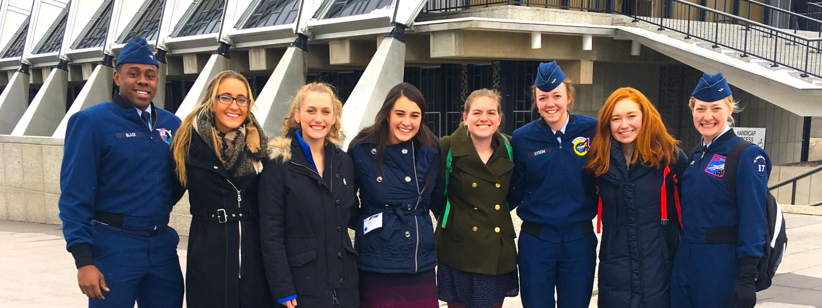 PLC students stand with cadets at the USAFA 2017 National Character & Leadership Symposium